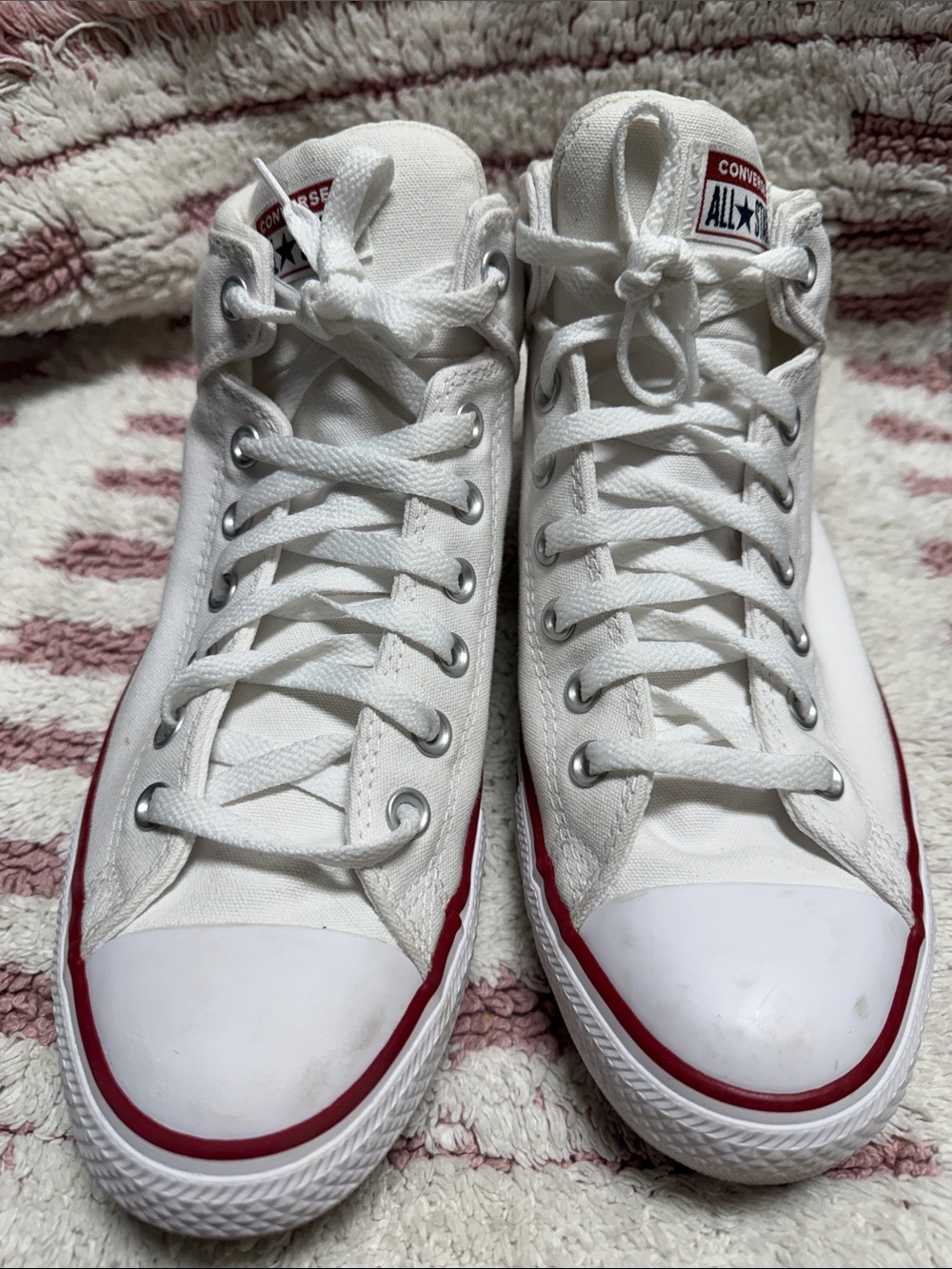 Converse White High-Top Sneakers with Red Stripe